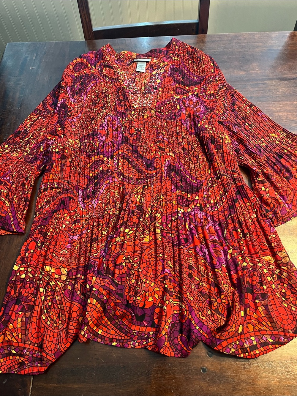 Catherines Red Multi-Color Printed Peasant Blouse